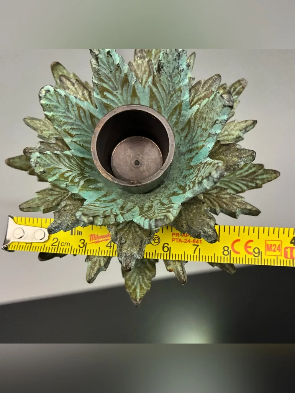Vintage Metal Palm Tree Candlestick in Green and Bronze Height 16,5”